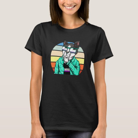 クールサングラス 猫 エクイティフラグ 無性 Asexuality LGBT Tシャツ (正面)