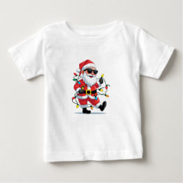 クールサンタのクリスマスイルミネーション - モダンな祭りのデザイン ベビーTシャツ