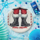 クールサンタインブラックブーツクリスマスホリデーパーティー ペーパープレート (パーティー)