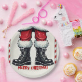 クールサンタインブラックブーツクリスマスホリデーパーティー ペーパープレート (パーティー)