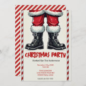 クールサンタインブラックブーツクリスマスホリデーパーティー 招待状 (正面/裏面)