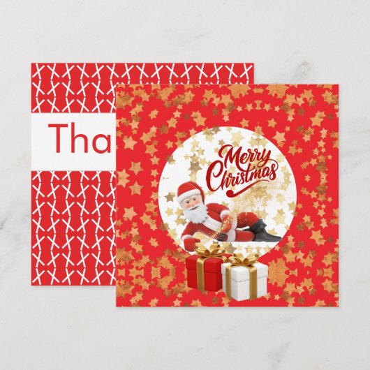クールサンタクロースのクリスマス🎅 サンキューカード (正面/裏面)