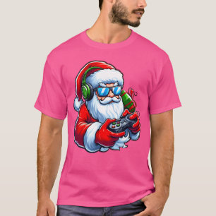 クールサンタゲーマーコントローラーゲームビデオゲームクリスマス Tシャツ