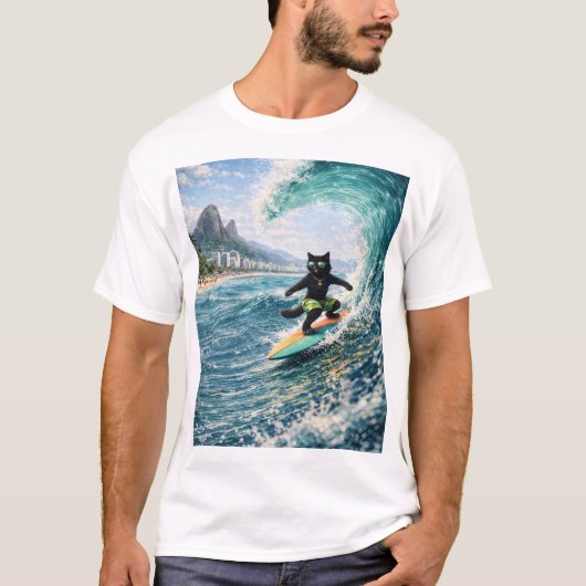 クールサーフィンキャット Tシャツ (正面)
