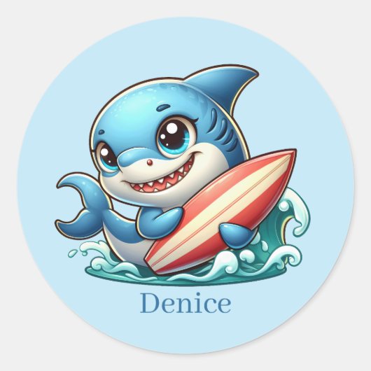 クールサーフィンshark追加ネームクラシックラウンドステッカー ラウンドシール (正面)