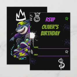 クールシャークのスケートボード誕生日 出欠カード