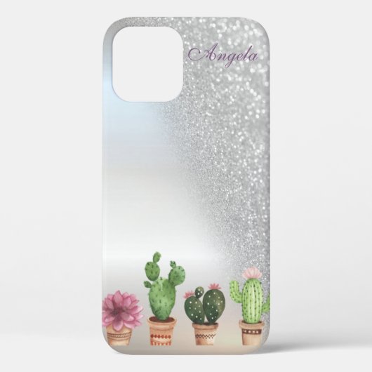 クールシルバーグリッターオンブレ サボテン Case-Mate iPhoneケース (裏面)