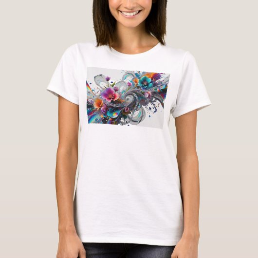 クールシルバー抽象芸術ファッションプリント Tシャツ (正面)