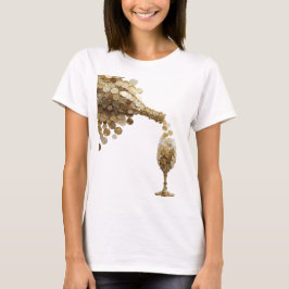 クールシルバー シャンパングラスから溢れるお金 Tシャツ