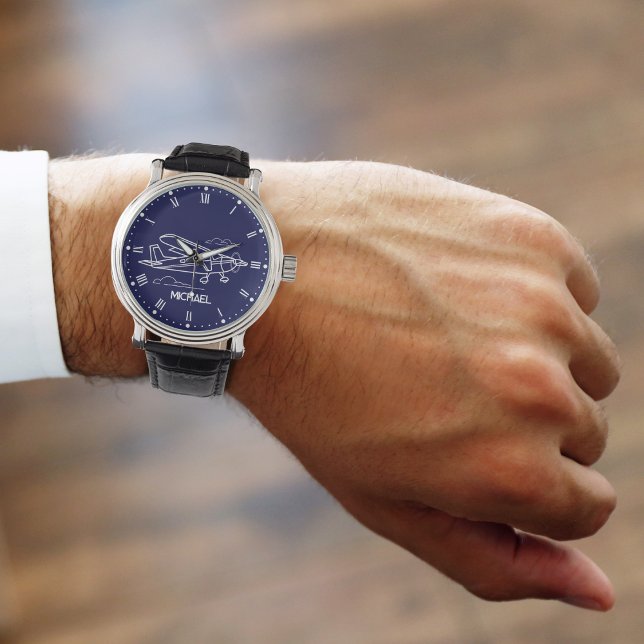 クールシンプルセスナ飛行機&雲カスタムギフト 腕時計 (クリエイターアップロード済み)