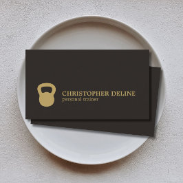 クールシンプルブラック金ゴールドケトルベルパーソナルトレーナー 名刺