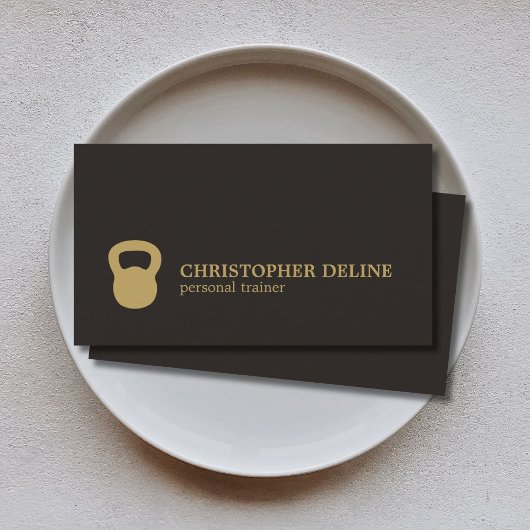 クールシンプルブラック金ゴールドケトルベルパーソナルトレーナー 名刺