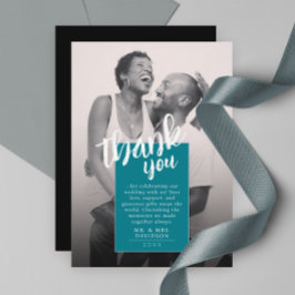 クールシンプルユニークターコイズサンキューカード セーブザデート