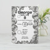 クールシンプル機械式ボーイズ誕生日招待状 招待状 (スタンド正面)