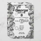 クールシンプル機械式ボーイズ誕生日招待状 招待状 (正面/裏面)