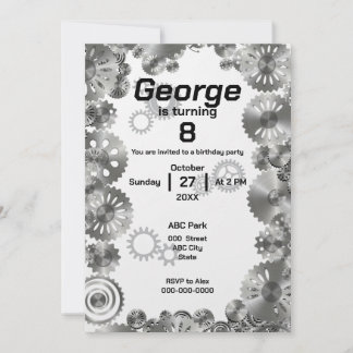 クールシンプル機械式ボーイズ誕生日招待状 招待状