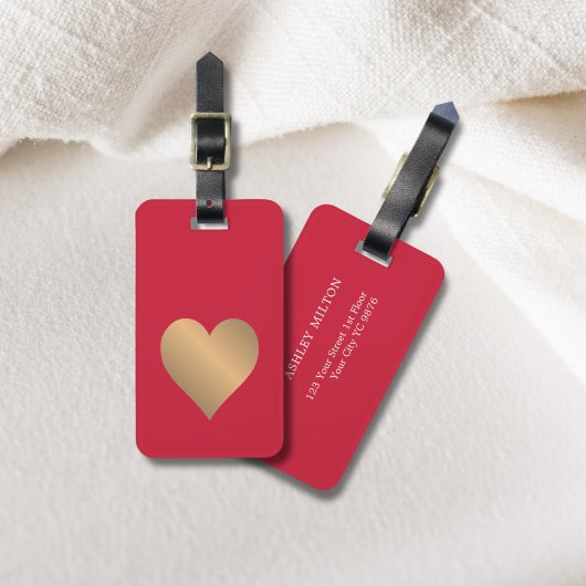 クールシンプル赤金ゴールドフェイクハート ラゲッジタグ