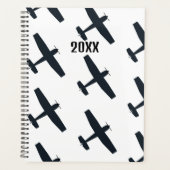 クールシンプル飛行機飛んでいる、白黒 プランナー手帳 (正面)