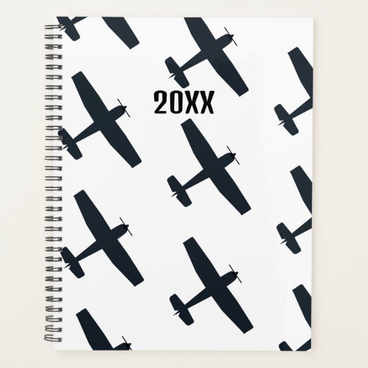 クールシンプル飛行機飛んでいる、白黒 プランナー手帳 (正面)