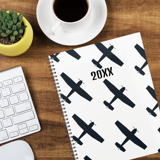 クールシンプル飛行機飛んでいる、白黒 プランナー手帳