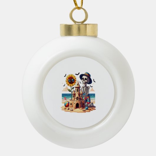 クールスケルトンのビーチ セラミックボールオーナメント (正面)