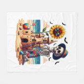 クールスケルトンのビーチ フリースブランケット (正面(横))