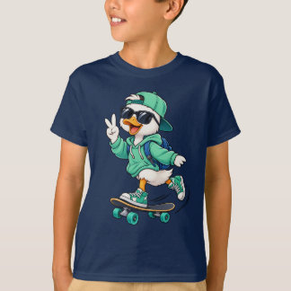 クールスケーターアヒルTシャツ -トレンディストリートウェアアニマ Tシャツ