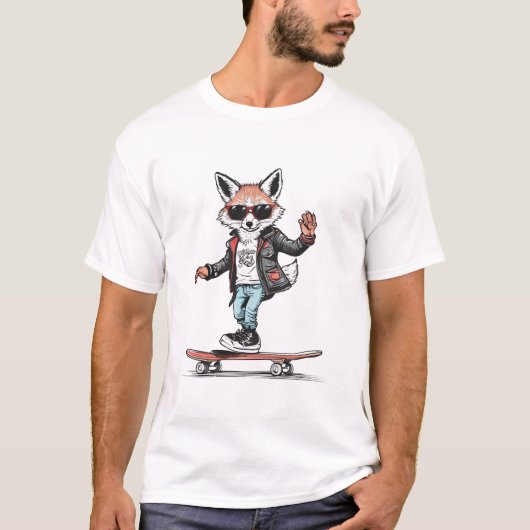 クールスケーターキツネグラフィック Tシャツ (正面)