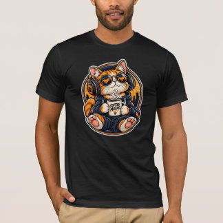 クールストリートウェアの猫がコーヒーを飲む Tシャツ