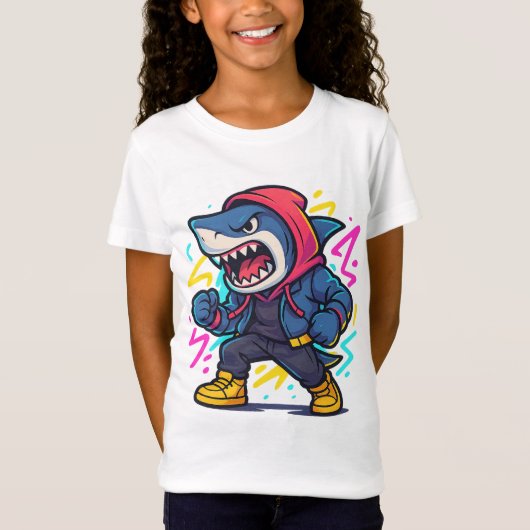 クールストリートウェアシャークカートゥーンTシャツ Tシャツ (正面)