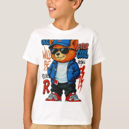 クールストリートベアサングラスデニムジャケットキッズ Tシャツ