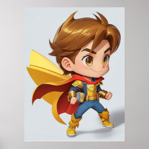 クールスーパーヒーロー漫画ボーイAIアート ポスター