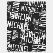 クールタイポグラフィホワイトネーム割り当てブラック フリースブランケット (正面)