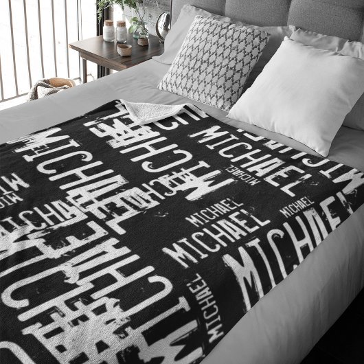 クールタイポグラフィホワイトネーム割り当てブラック フリースブランケット