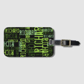 クールタイポグラフィライムグリーン名オン黒 ラゲッジタグ (正面横)