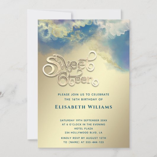 クールタイポグラフィ抽象芸術アルコールインク金ゴールドモダン 招待状 (正面)