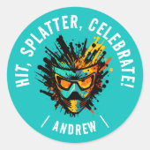 クールターコイズモダンペントボール誕生日パーティー ラウンドシール (正面)