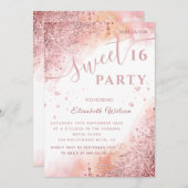 クールダイヤモダンモンド高級バラ金ゴールドスウィート16 招待状 (正面/裏面)