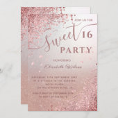 クールダイヤモダンモンド高級バラ金ゴールドスウィート16 招待状 (正面/裏面)