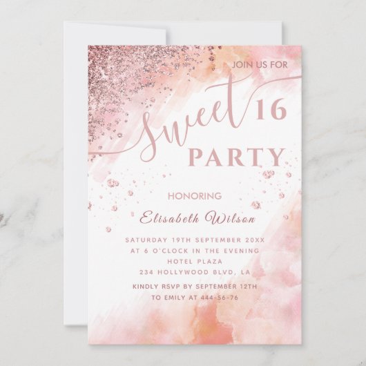 クールダイヤモダンモンド高級バラ金ゴールドスウィート16 invi 招待状 (正面)