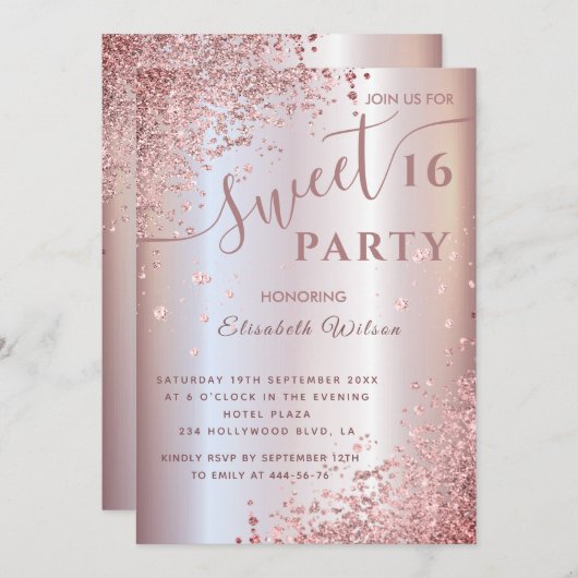 クールダイヤモダンモンド高級バラ金ゴールドスウィート16 invi 招待状 (正面/裏面)