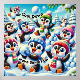 クールダウンして、楽しもう - ペンギンの雪合戦 ポスター