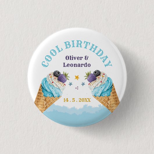 クールツインズアイスクリーム男子 誕生日紙皿 缶バッジ (正面)