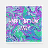 クールティール（緑がかった色）パープルグリッターカスタムバースデーパーティー スタンダードランチョンナプキン (正面)