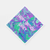 クールティール（緑がかった色）パープルグリッターカスタムバースデーパーティー スタンダードランチョンナプキン (角)