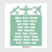 クールティール（緑がかった色）ブルーアルファベット飛行機 シール (シート)