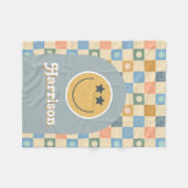 クールデュデボーイズ市松模様にレトロ70s顔 フリースブランケット (正面(横))