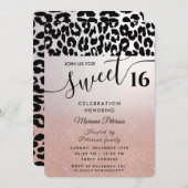 クールトレンディーバラ金ゴールドグラデーションleopard sweet 16 招待状 (正面/裏面)