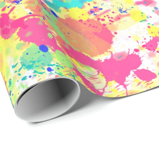 クールトレンディー水彩(ばちゃばちゃ)跳ねる抽象芸術アート ラッピングペーパー (ロールコーナー)