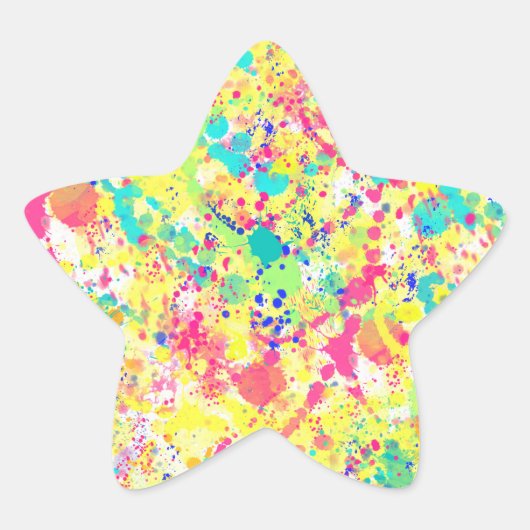 クールトレンディー水彩(ばちゃばちゃ)跳ねる抽象芸術アート 星シール (正面)